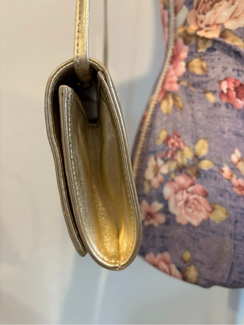 Oscar De La Renta Metallic Gold Evening Clutch with Shell Accent